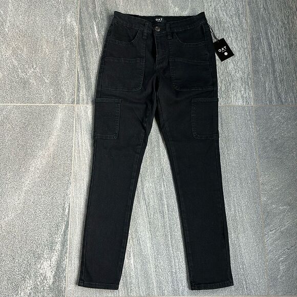 NWT Oat New York Mid-Rise Skinny Ankle Stretch Carpenter Jeans in Black Size 26 - Picture 3 of 16